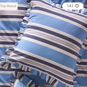 Anthropologie Cotton Ruffle Striped Euro Sham Pillowcase New With Tag